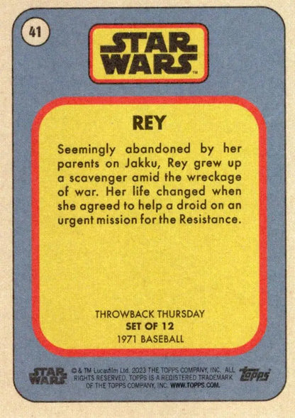 Star Wars Trading Card featuring Rey from the 2023 Throwback Thursday series