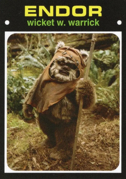 Furry creature in brown robe with staff in Star Wars Trading Card Wicket W. Warrick 2023