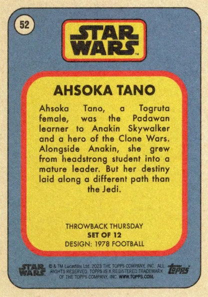 Vintage Star Wars trading card featuring Ahsoka Tano from 1978 baseball cards collection