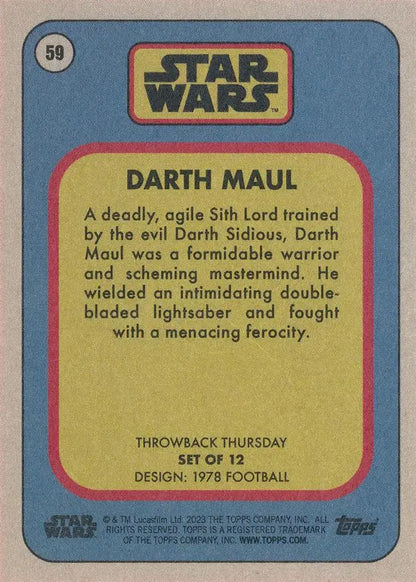 Star Wars Throwback Thursday collectible card featuring Darth Maul from 1978 Football