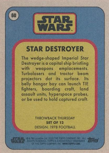 Star Wars trading card showcasing Star Destroyer from 1978 Football series