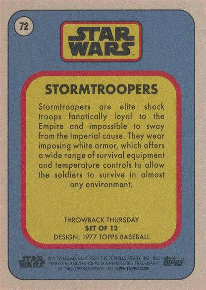 Vintage Star Wars trading card featuring Stormtroopers from 1977 Topps Baseball