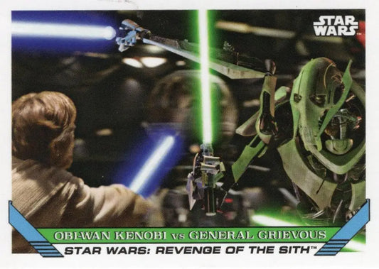 Trading card featuring a Lightsaber duel between Obi-Wan Kenobi and General Grievous from Star Wars