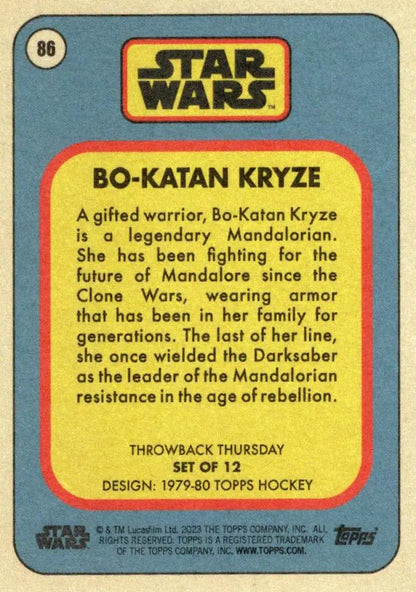 Star Wars trading card Bo-Katan Kryze Topps Hockey Throwback Thursday 2023 Card #86