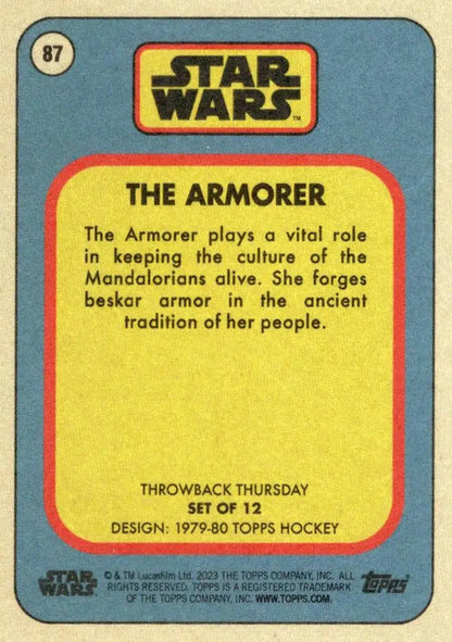 Vintage Star Wars trading card of The Armorer from Topps Hockey 1979-80