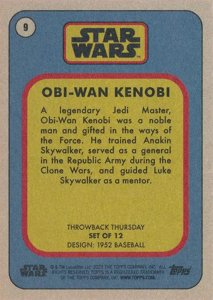 Star Wars trading card featuring Obi-Wan Kenobi from the 1952 Baseball series