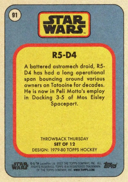 Star Wars trading card R5-D4 from 1979-80 Topps Hockey collectibles
