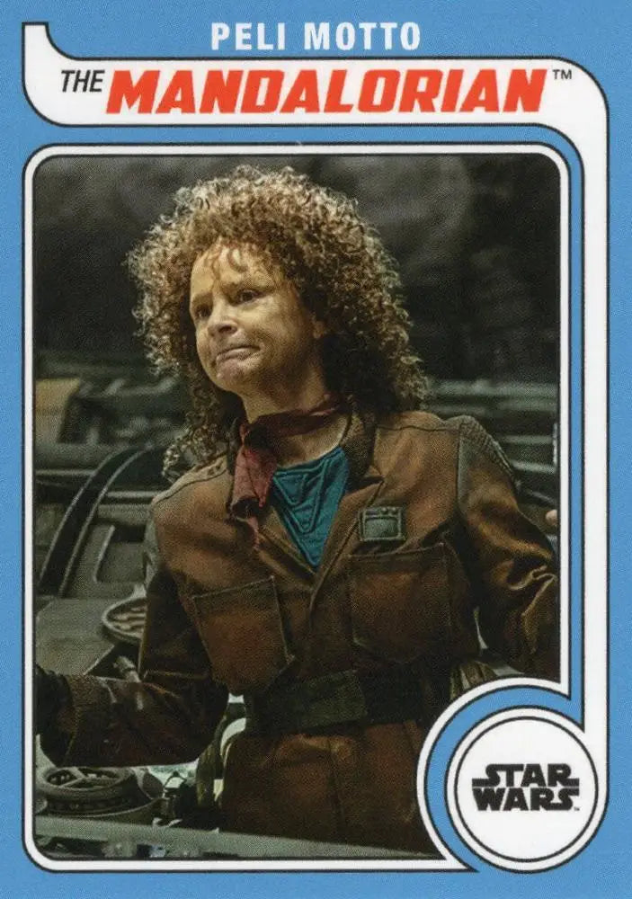 Trading card of Peli Motto from Star Wars in brown jacket, Topps Hockey 2023