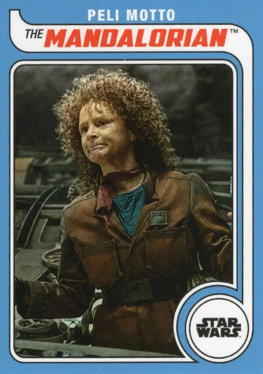 Trading card of Peli Motto from Star Wars in brown jacket, Topps Hockey 2023