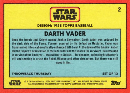 Vintage Star Wars trading card featuring Darth Vader’s biography in baseball card style