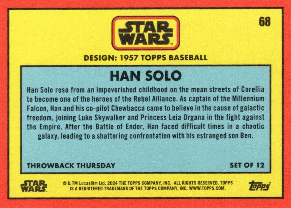 Star Wars trading card of Han Solo in 1957 Topps Baseball design series