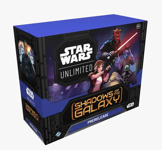 Star Wars Unlimited Shadows of the Galaxy Prerelease Kit featuring iconic characters and lightsabers