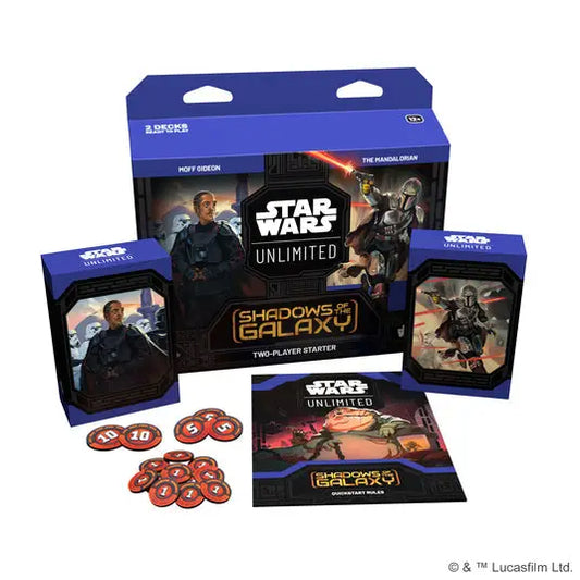 Star Wars Unlimited Shadows of the Galaxy starter set with Moff Gideon and tokens