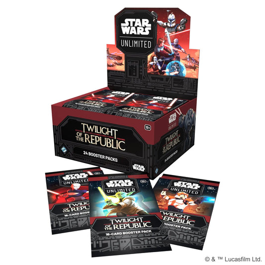 Star Wars Unlimited Twilight of the Republic Booster box with booster packs displayed