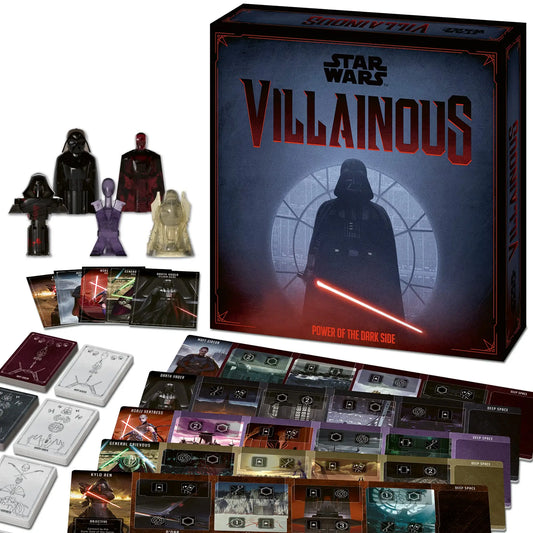 Star Wars Villainous board game featuring cards, tokens, and game pieces