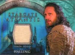Stargate Atlantis Halling Costume Card featuring a bearded man and fabric swatch