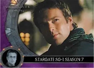 Close-up portrait of a man with serious expression on Stargate SG-1 trading card