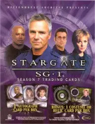 Promotional sell sheet for Stargate SG-1 Season 7 trading cards featuring cast members