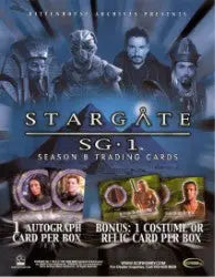 Promotional poster for Stargate SG-1 Season 8 trading cards in sell sheet design