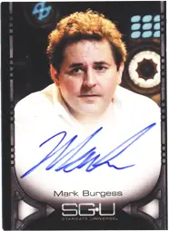 Signed autograph card of Mark Burgess with headshot from Stargate Universe trading cards