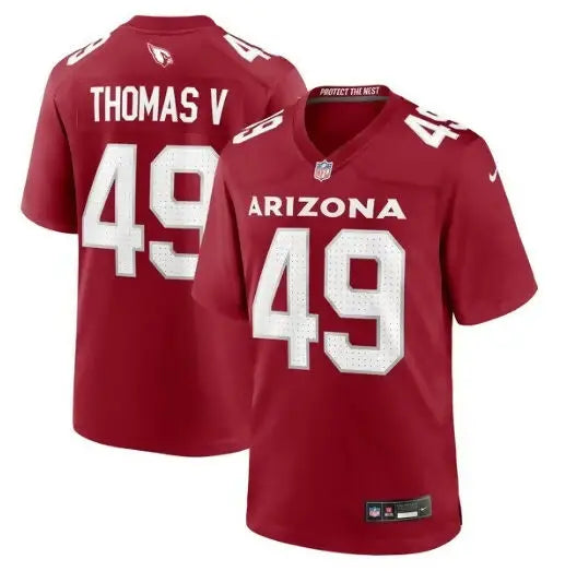 Maroon Arizona Cardinals Nike Starling Thomas V game jersey on display