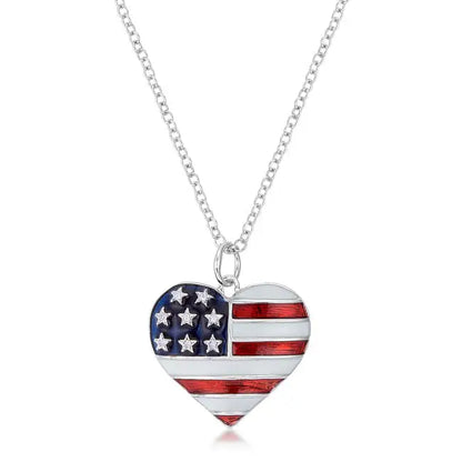 Stars and Stripes Rhodium Necklace with CZ - Necklace