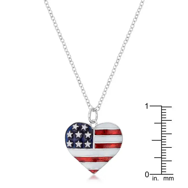 Stars and Stripes Rhodium Necklace with CZ - Necklace