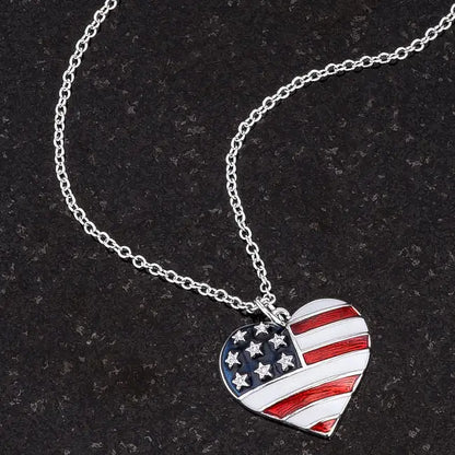 Stars and Stripes Rhodium Necklace with CZ - Necklace