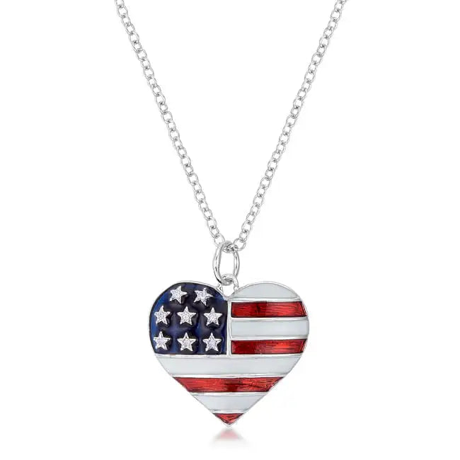 Stars and Stripes Rhodium Necklace with CZ - Necklaces