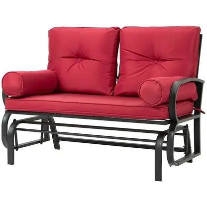 Steel Outdoor Garden Patio Rocking Glider Chair Loveseat with Red Cushions - Porch Swings and Gliders