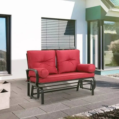 Steel Outdoor Garden Patio Rocking Glider Chair Loveseat with Red Cushions - Porch Swings and Gliders