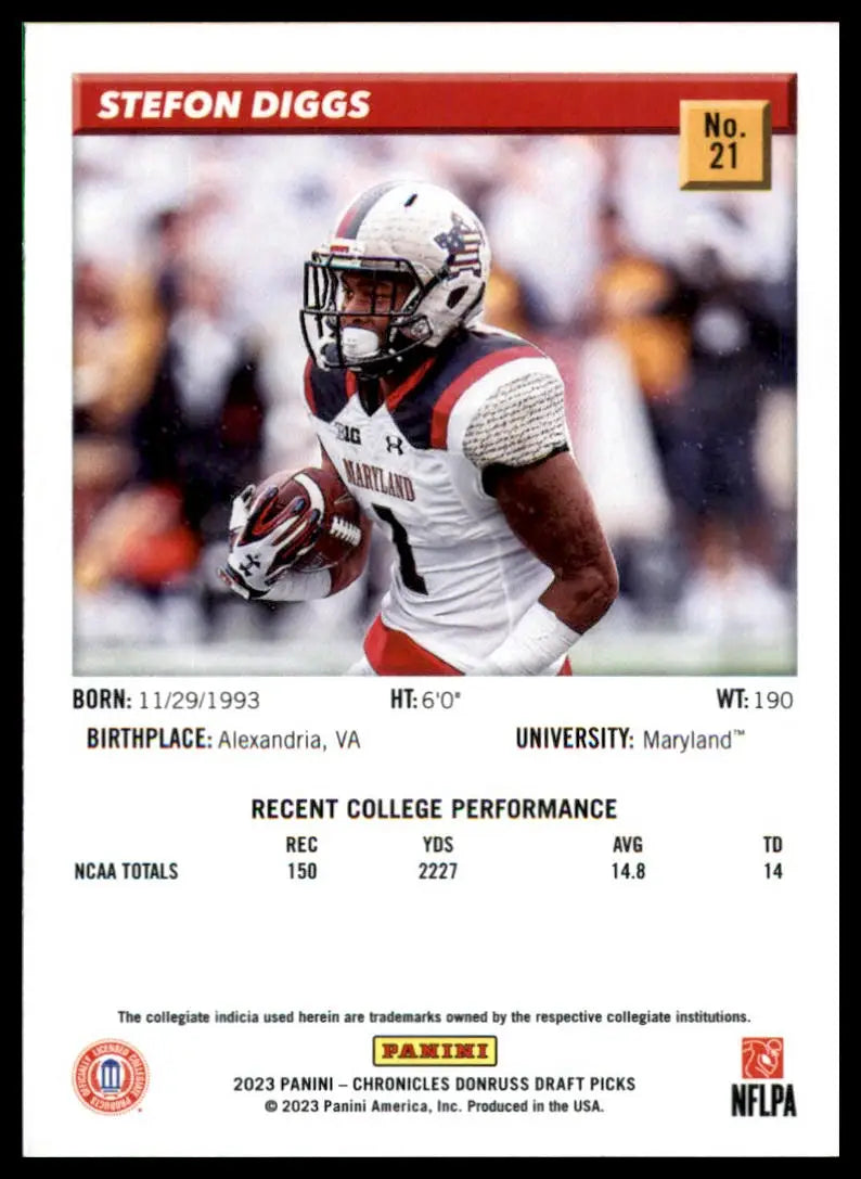 Stefon Diggs football card from Panini Chronicles Draft featuring Maryland Terrapins 2023