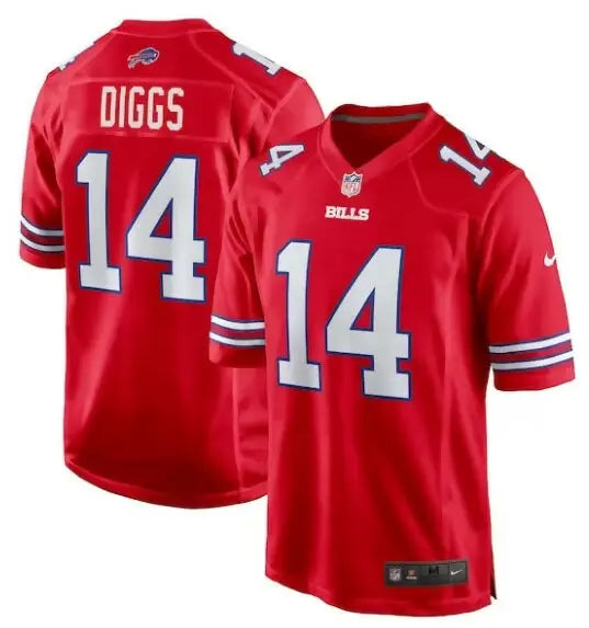 Red Buffalo Bills Stefon Diggs #14 Nike Alternate Game Jersey on display
