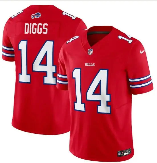 Red Buffalo Bills football jersey with DIGGS and 14 on the back, Nike Vapor F.U.S.E. Limited