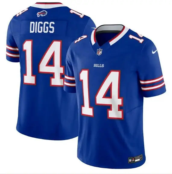 Royal blue Buffalo Bills Stefon Diggs #14 Nike Vapor F.U.S.E. limited jersey with white numbers and red trim