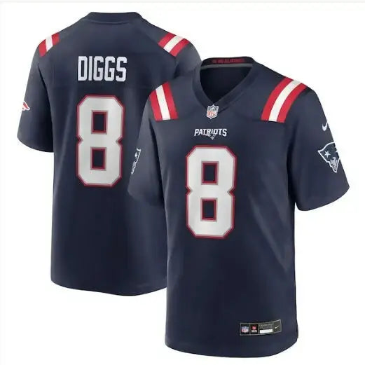 Navy New England Patriots Stefon Diggs football jersey with number 8 on the back