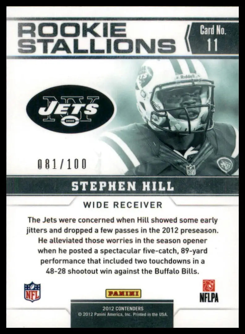 2012 Panini Contenders Stephen Hill Rookie Stallions football trading card numbered 081/100