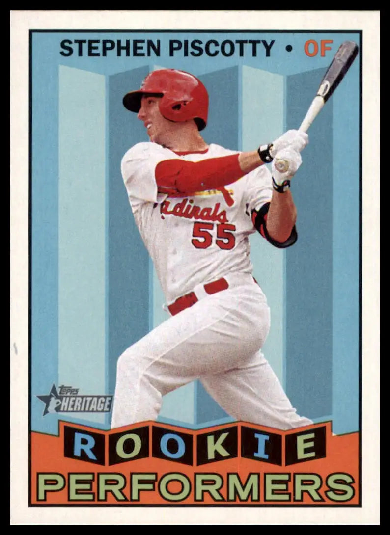 Stephen Piscotty Topps Heritage baseball card from 2016 Rookie Performers series
