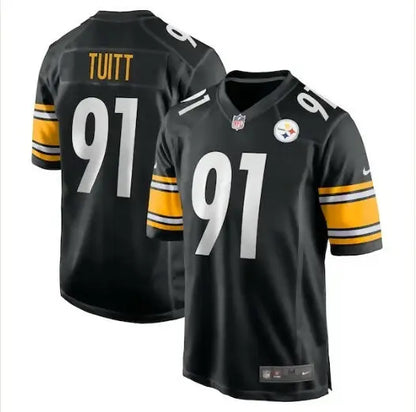 Black Stephon Tuitt Pittsburgh Steelers Nike Game Team Jersey with 91 on front and back