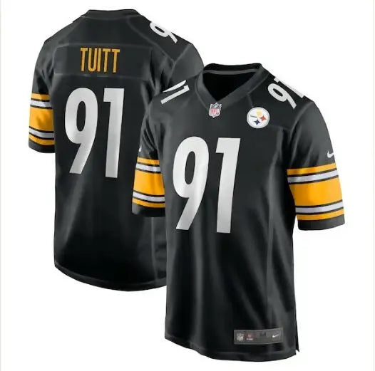 Black Stephon Tuitt Pittsburgh Steelers Nike Game Team Jersey with 91 on front and back