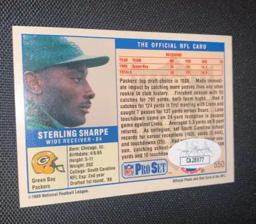 Sterling Sharpe Signed 1989 Green Bay Packers Rookie Card #550 JSA Auto RC