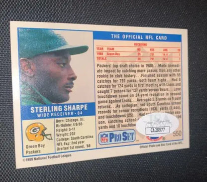 Sterling Sharpe Signed 1989 Green Bay Packers Rookie Card #550 JSA Auto RC