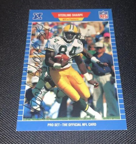 Signed Sterling Sharpe football card from the Green Bay Packers 1989 Rookie Series
