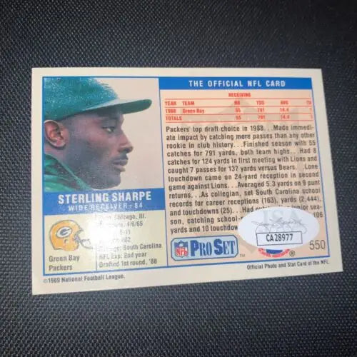 Sterling Sharpe Signed 1989 Green Bay Packers Rookie Card #550 JSA AUTO RC