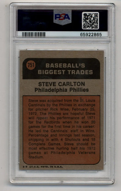 PSA-graded Steve Carlton 1972 Topps Traded card highlighting his trade to the Phillies