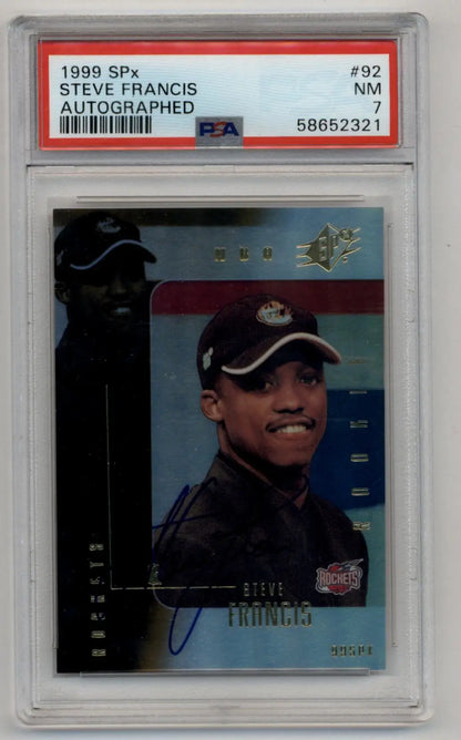 PSA-graded autographed Steve Francis 1999 SPx Auto trading card in protective case