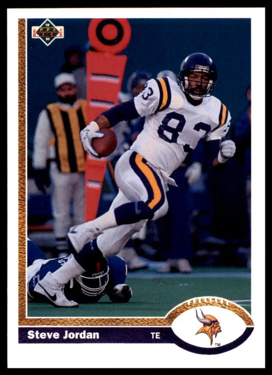 Football player in action featuring Steve Jordan from Upper Deck Minnesota Vikings card