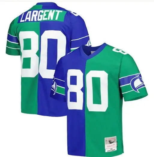 Split-color Steve Largent Seattle Seahawks 1985 replica jerseys with LARGENT and 80 numbers