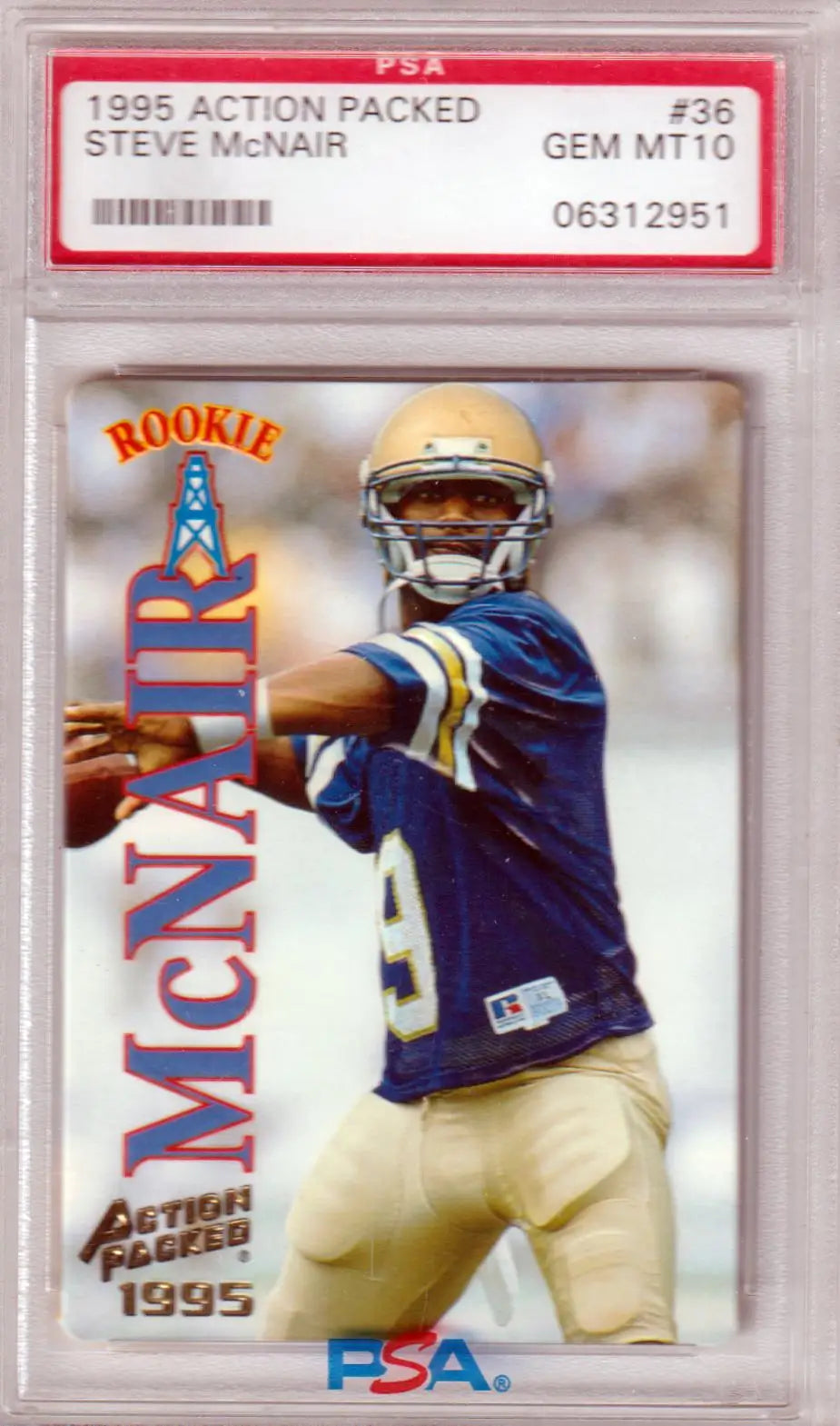 Graded Steve McNair rookie card from Action Packed series, PSA 10 GEM MINT, Columbia Hobby
