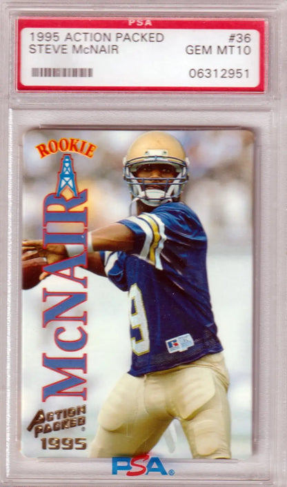 Graded Steve McNair rookie card from Action Packed series, PSA 10 GEM MINT, Columbia Hobby